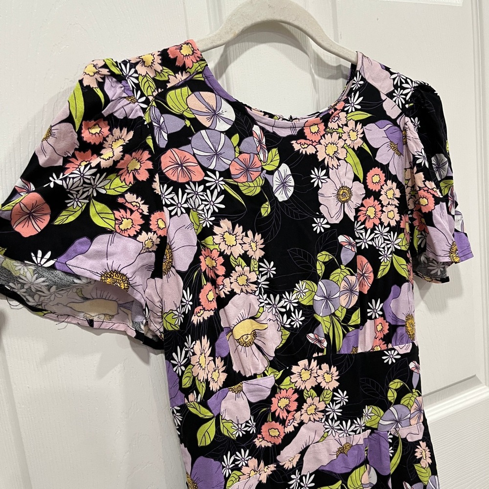 AFRM Los Angeles Floral Print Midi Dress Women's Puff Sleeve‎ Cutout Back Size M - Picture 2 of 10